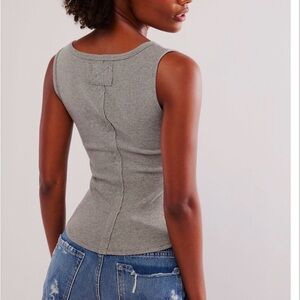 Free People Gray Ribbed Scoop Tank